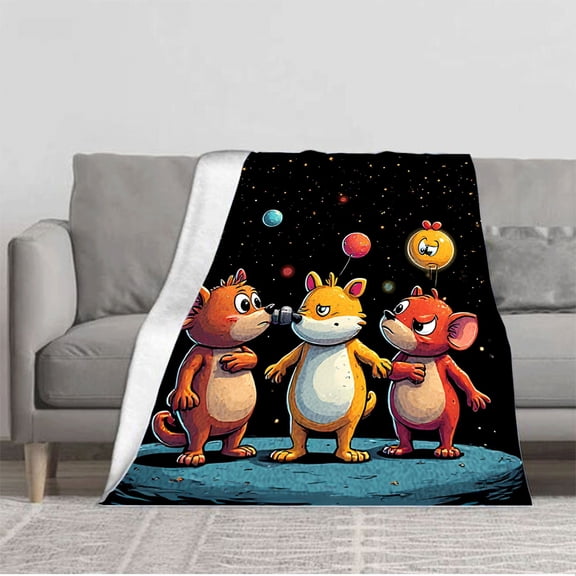 Cozy Flannel Blanket with Cartoon Mice Design - Soft Warm Perfect for Sofa Travel Bed and Chair - Fun & Colorful