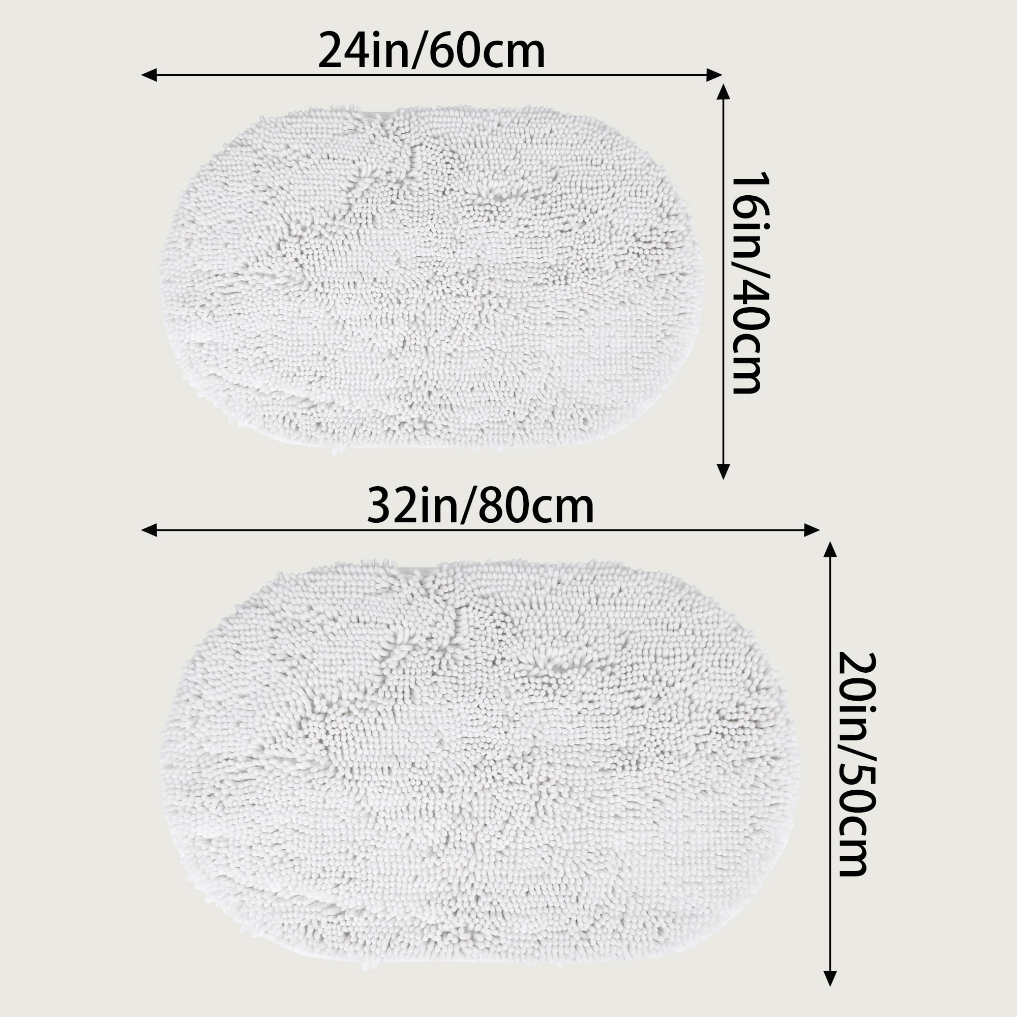 Unique Bargains Oval Plush Bath Mat Soft Non Slip Washable Rug White 20" x 32"