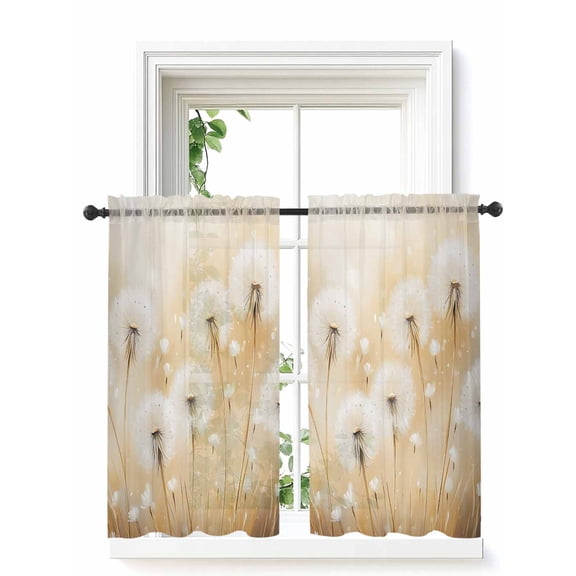 White Dandelion Tier Curtains 45 Inch Length,Sheer Curtains for Bedroom Living Room Window Spring Farmhouse Pastoral Flowers Floral Small Half Window Kitchen Curtains & Drapes 27.5"x45" 2 Panels