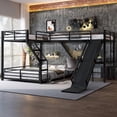 thumbnail image 4 of L-Shaped Twin XL over Queen Bunk Bed with Twin Size Loft Bed, Metal Triple Bunk Bed with Slide and USB Ports, Space-saving and Noise-free Design, Black, 4 of 10