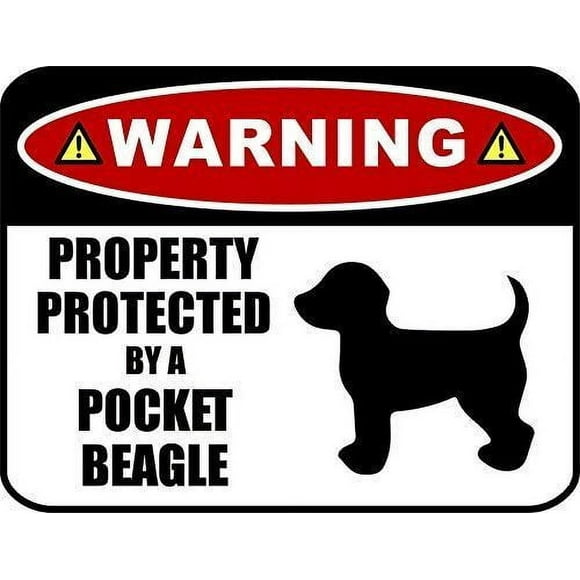 Size: 16" x 12" - Warning Property Protected by a Pocket Beagle (Metal Sign) Dog Sign