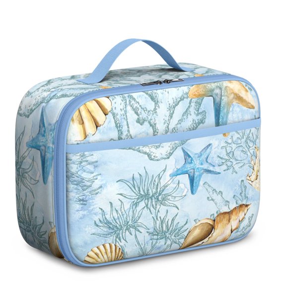 Sac à Lunch Marin – Étoile de Mer Coquillages Plage Hippocampe Créatures Ancre Océan Sirène Corail Tropical Bord de Mer Nautique Été Sable Vintage Isolé pour École et Voyage