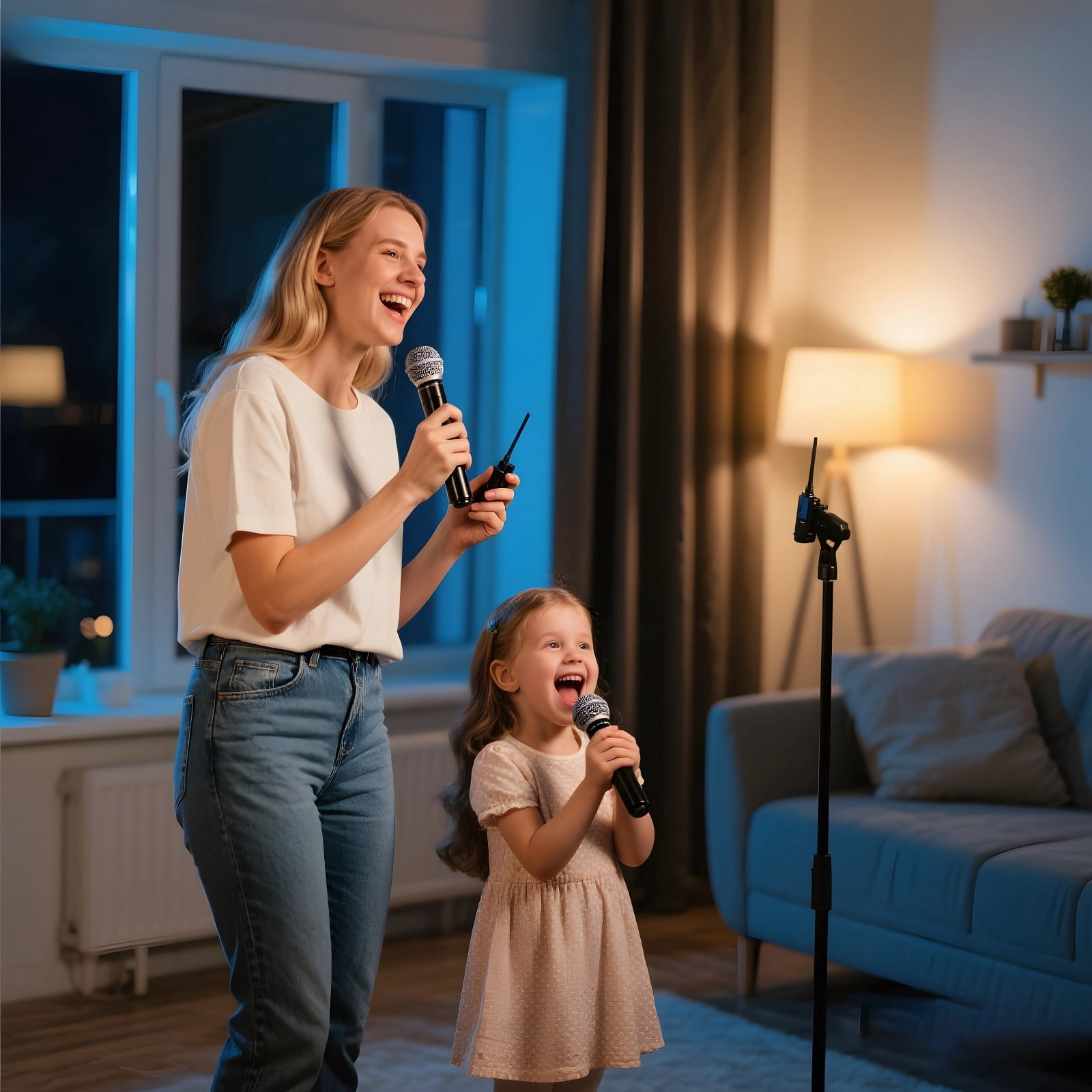 Wireless Microphone with Dual Handheld Mics, No Delay, Noise Reduction, Adjustable Volume, for Karaoke, Stage Performances, and More