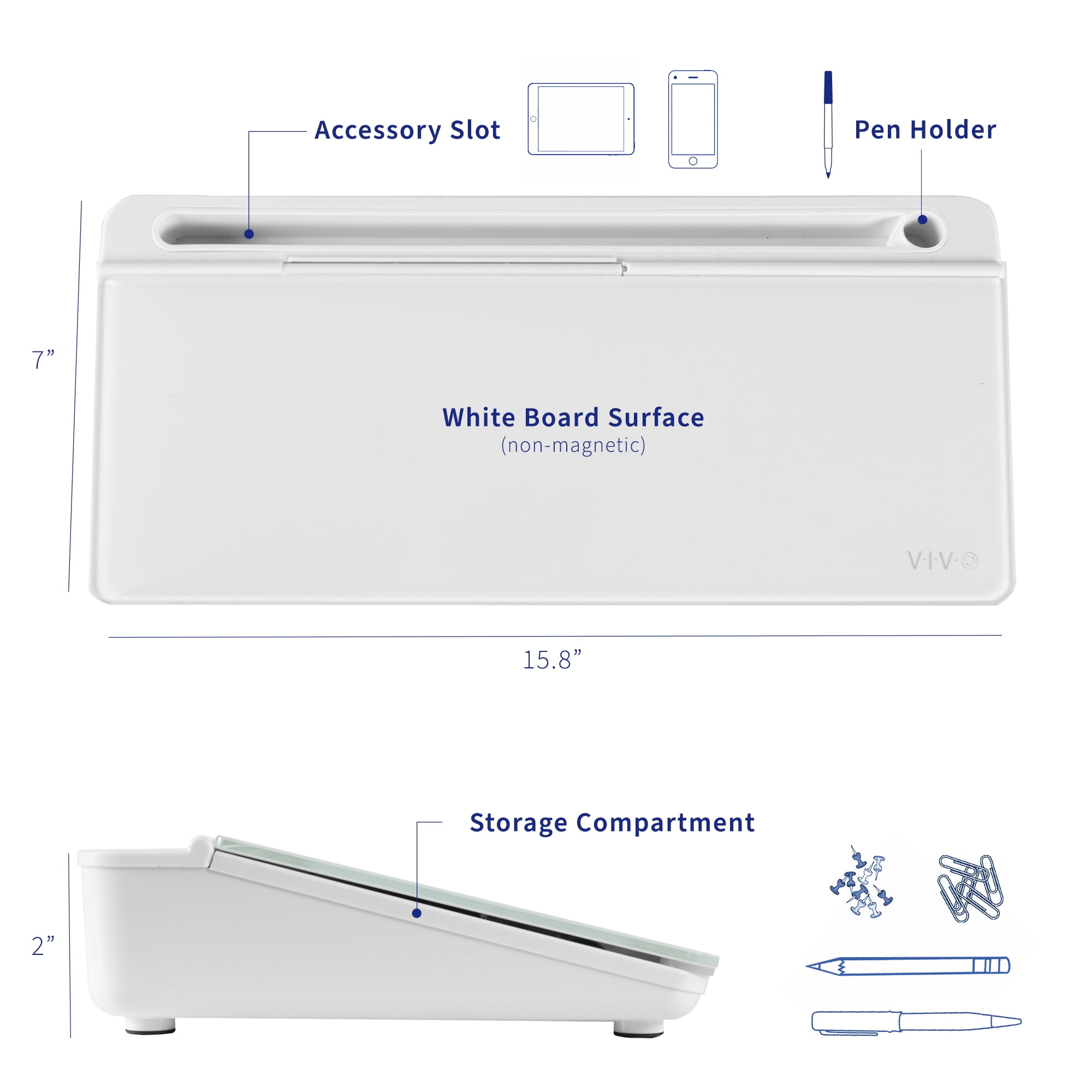 VIVO Desktop Dry Erase Board with Hidden Storage, 16" x 7" Glass Whiteboard