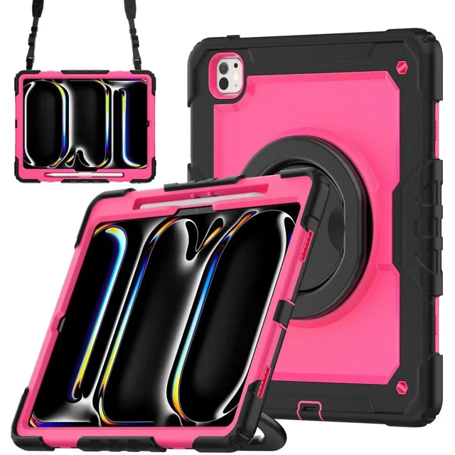 Case for iPad Pro 13 Inch M4 7th Generation 2024 A2925 A2926 A3007 with Built-in Screen Protector, 360° Rotating Stand, Pencil Holder, Adjustable Shoulder Strap, Pencil Holder