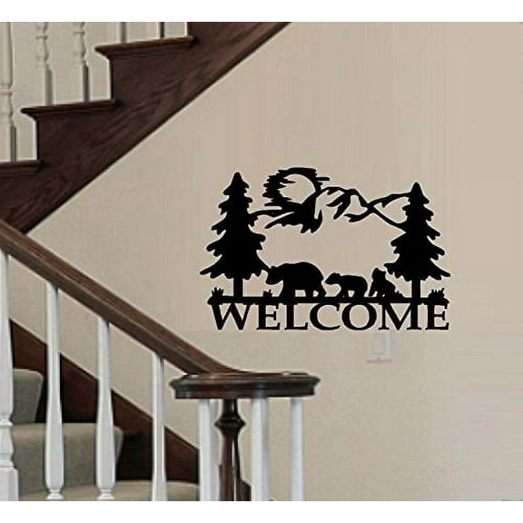Decal ~ Wild Life Scene, (Custom Name) or Welcome: Decal 13" x 20" (Blk BEAR Welcome)