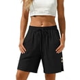 thumbnail image 2 of Mifsaly Linen Shorts for Women Elastic Waist Drawstring Beach Shorts with Pockets Side Button Split Lightweight Loose Fit Lounge Shorts Pants S, 2 of 7
