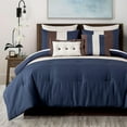 thumbnail image 2 of Chezmoi Collection Luxury Pleated Striped Comforter Set, Queen, Midnight Blue/Brown/Coffee Cream, 8-Piece, 2 of 9