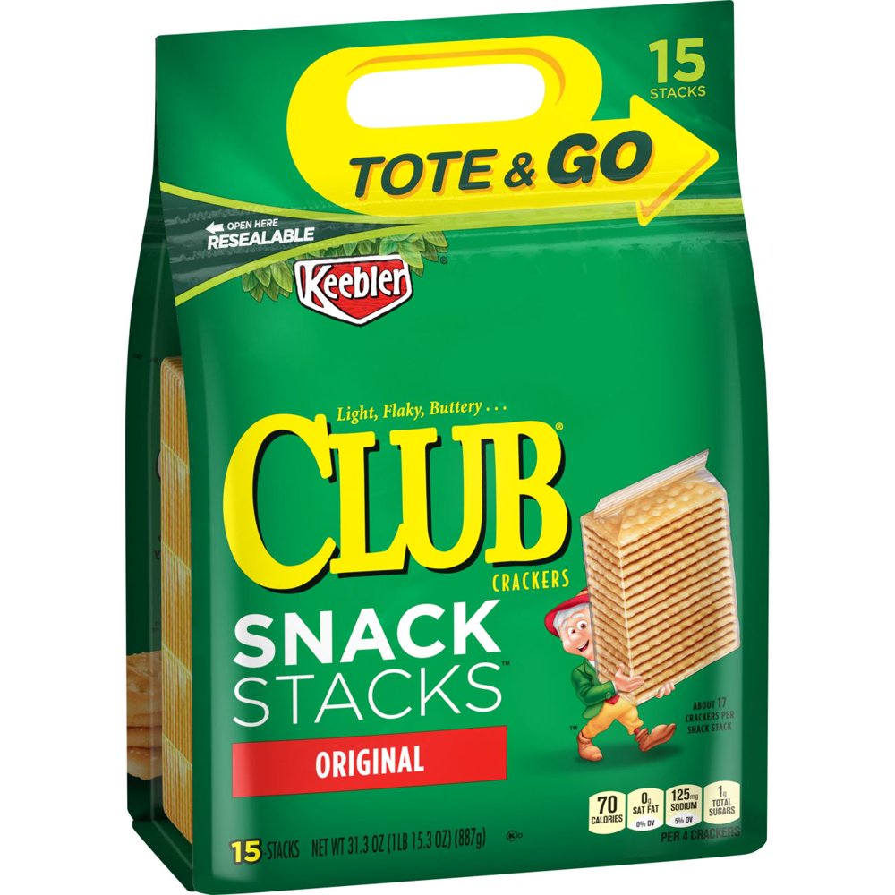 Keebler Club, Crackers, Original, Snack Stacks, Tote and Go, 31.3 Oz