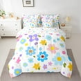 thumbnail image 2 of Feelyou Cute Cartoon Floral Bedding Comforter Set 7 Pieces, Cartoon Blue Flower Full Bedding Set, Teens Kids Boys Girls Reversible Fitted Sheet Flat Sheet, Luxury Bedroom Decor, 2 of 8