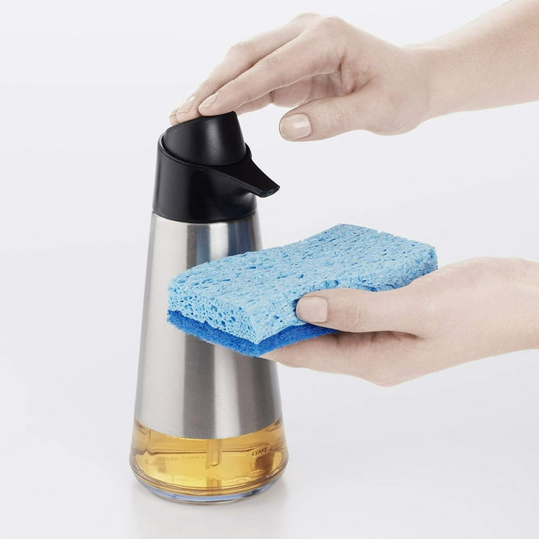 OXO Good Grips Stainless Steel Easy Press Soap Dispenser & Good Grips  Stainless Steel Sponge Holder,Black