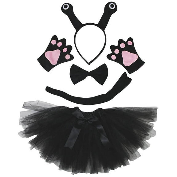 Petitebelle Snail Headband Bowtie Tail Gloves Tutu 5pc Costume (Black, 1-5 Years)