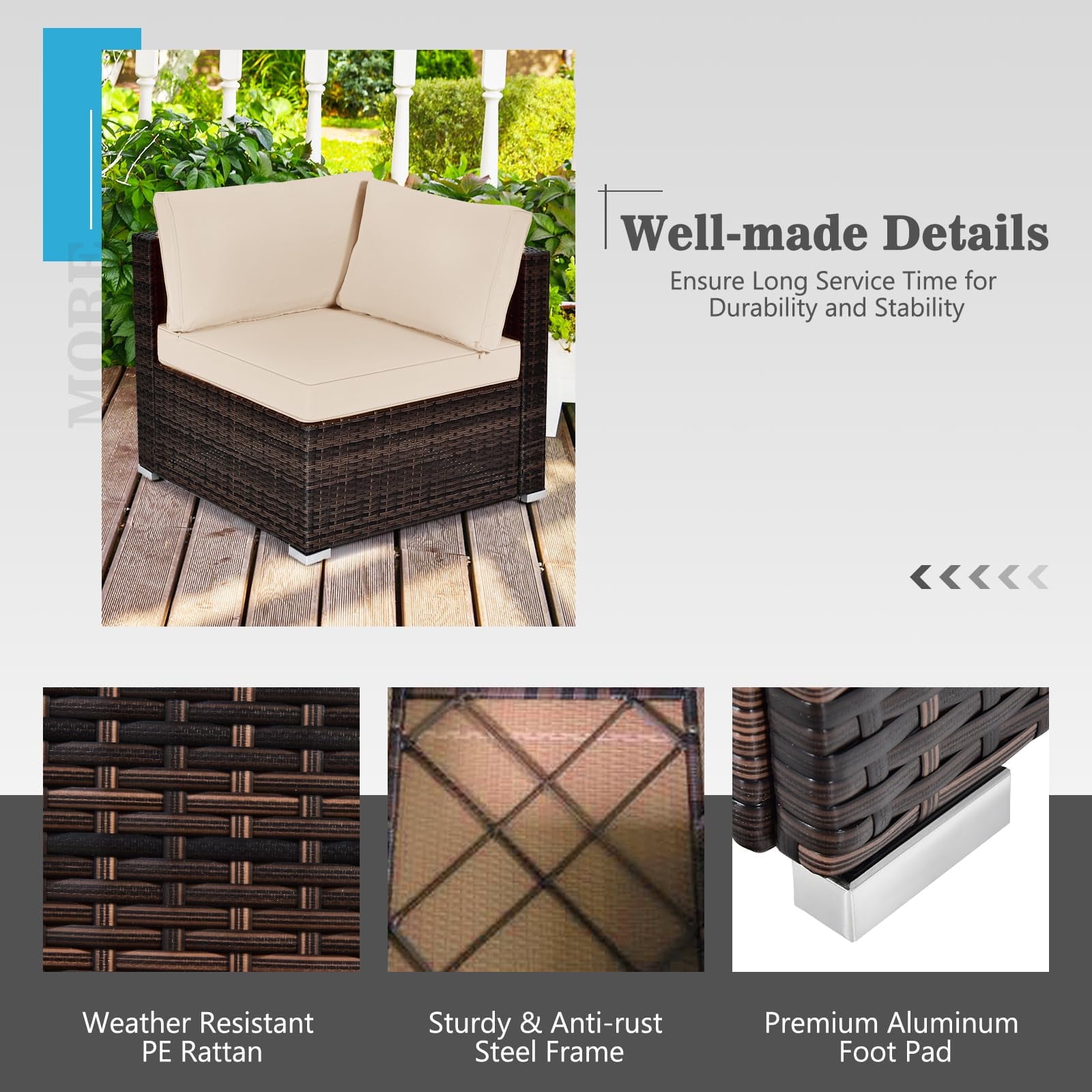 Tappio 6 Pieces Patio Furniture Set, All-Weather PE Rattan Sectional Sofa with Tempered Glass Coffee Table & Waterproof Cushions, Outdoor Modern Sectional Furniture for Garden Lawn Yard, Brown/Beige