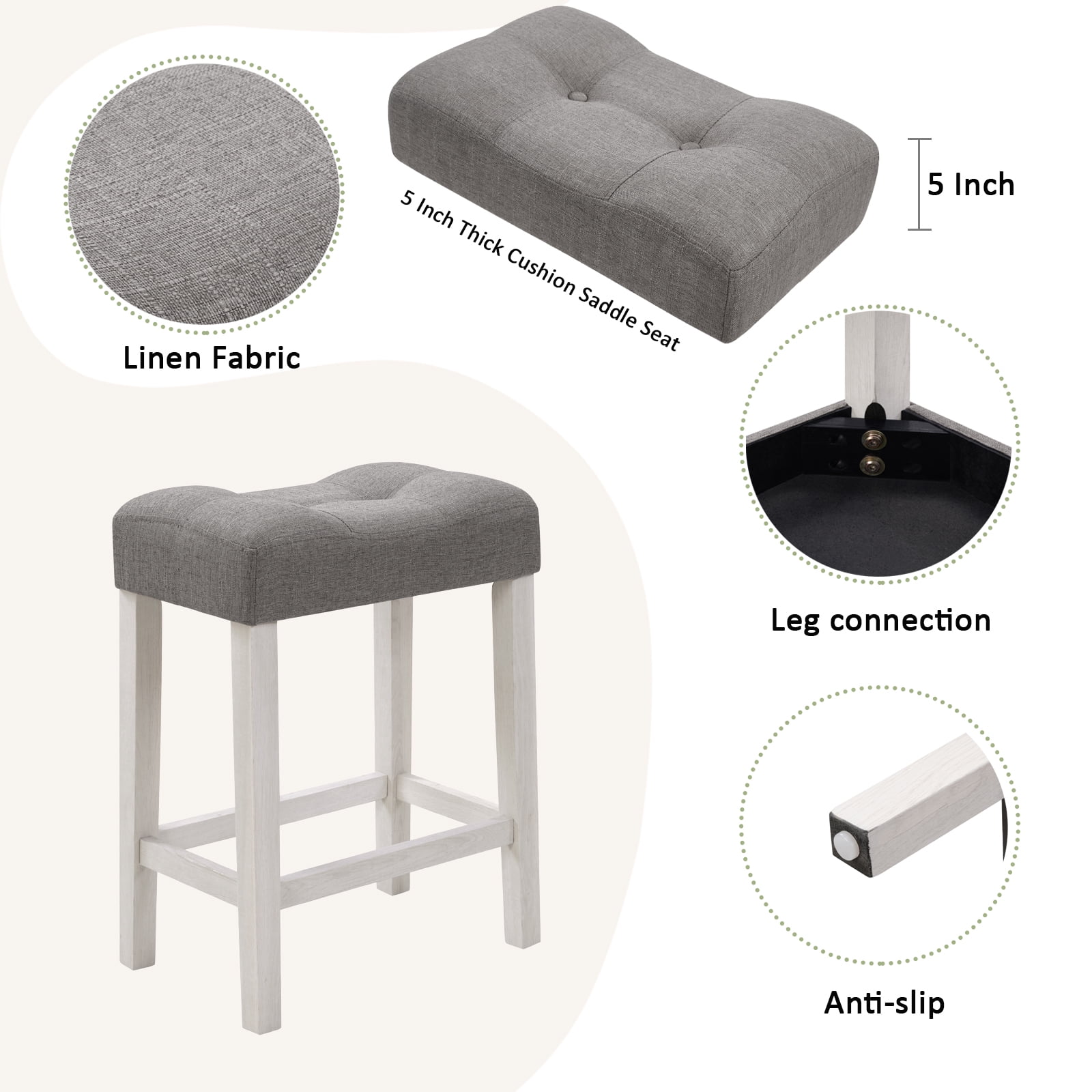 Gewnee 4 Piece Bar Table Set with Power Outlet,Counter Height Pub Table with Padded Stools,Behind Couch Table for Living Room,Dining Room.White & Gray