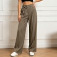 thumbnail image 2 of RUTAYY Women's Pants Tie Waist Pleated Wide Leg Solid Color Side Pockets Casual Trousers Khaki, 2 of 4