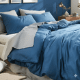 thumbnail image 4 of 100% Cotton Comforter Set – Dark Blue, Linen-Like Texture, Super Soft & Breathable Lightweight Bedding Set, 3-Piece Durable Percale Comforter for All Seasons, 4 of 7