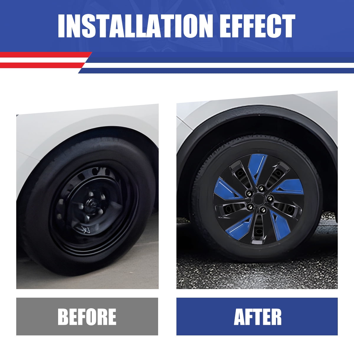 16" Hubcaps for 2019-2025 Nissan Altima,Snap on Design Set of 4 Wheel Rim Covers Compatible with Steel Wheels,ABS+PC Hubcaps,Black Lacquer & Blue Lacquer