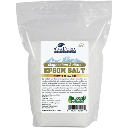 Viva Doria Epsom Salt 100% Magnesium Sulfate Bath Salt Coarse Grain, 5 lb