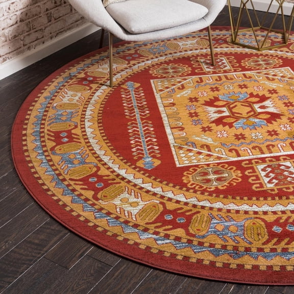 Unique Loom Sahand Collection Area Rug (8' Round Red/Light Blue)