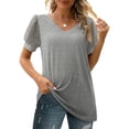 thumbnail image 2 of Camiseta Casual de Verano para Mujer Manga Corta de Malla Blusa de Ajuste Holgado Nituyy Gris,Camiseta aireada sencilla, 2 of 5