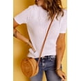 thumbnail image 3 of POGLIP T-Shirt Tricoté à Manches Courtes Ajouré Blanc pour Femmes, 3 of 6