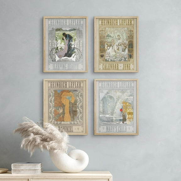 PixonSign Set of 4 Vintage Adhesive Canvas Posters, Framed Wall Art Leyendecker Art Deco Still Life Tapestry Classic Historic American Prints, Ancient Civilization Wall Décor - 11"x14" Natural