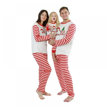 

Clearance! Christmas Family Parent-child Suit Stripes Printing Home Service Cotton Soft Two-piece Pajamas Children Clothing Red 120