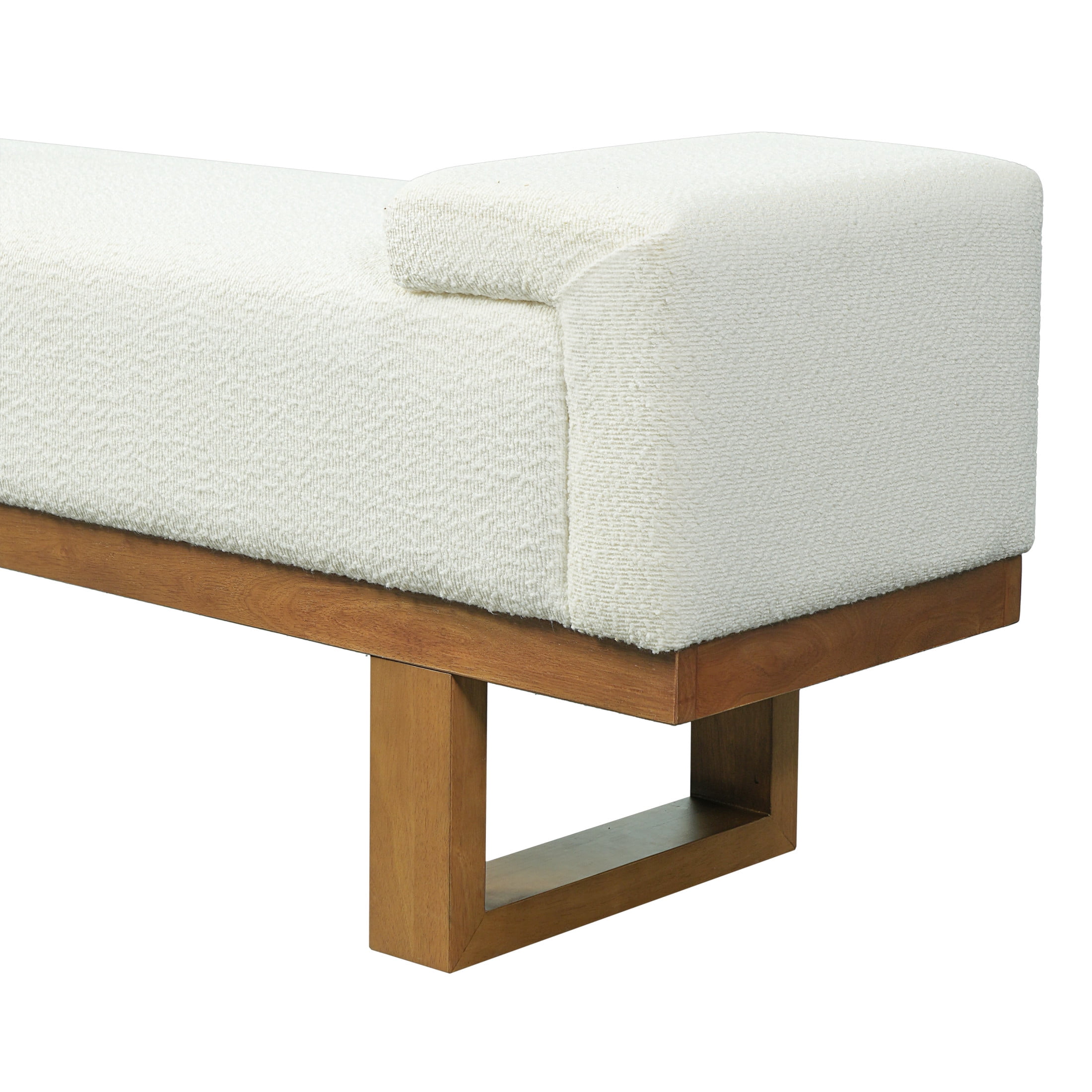 Christopher Knight Home Boucle Upholstered Ottoman Bench with Solid Wood Legs, Ivory and Dark Walnut