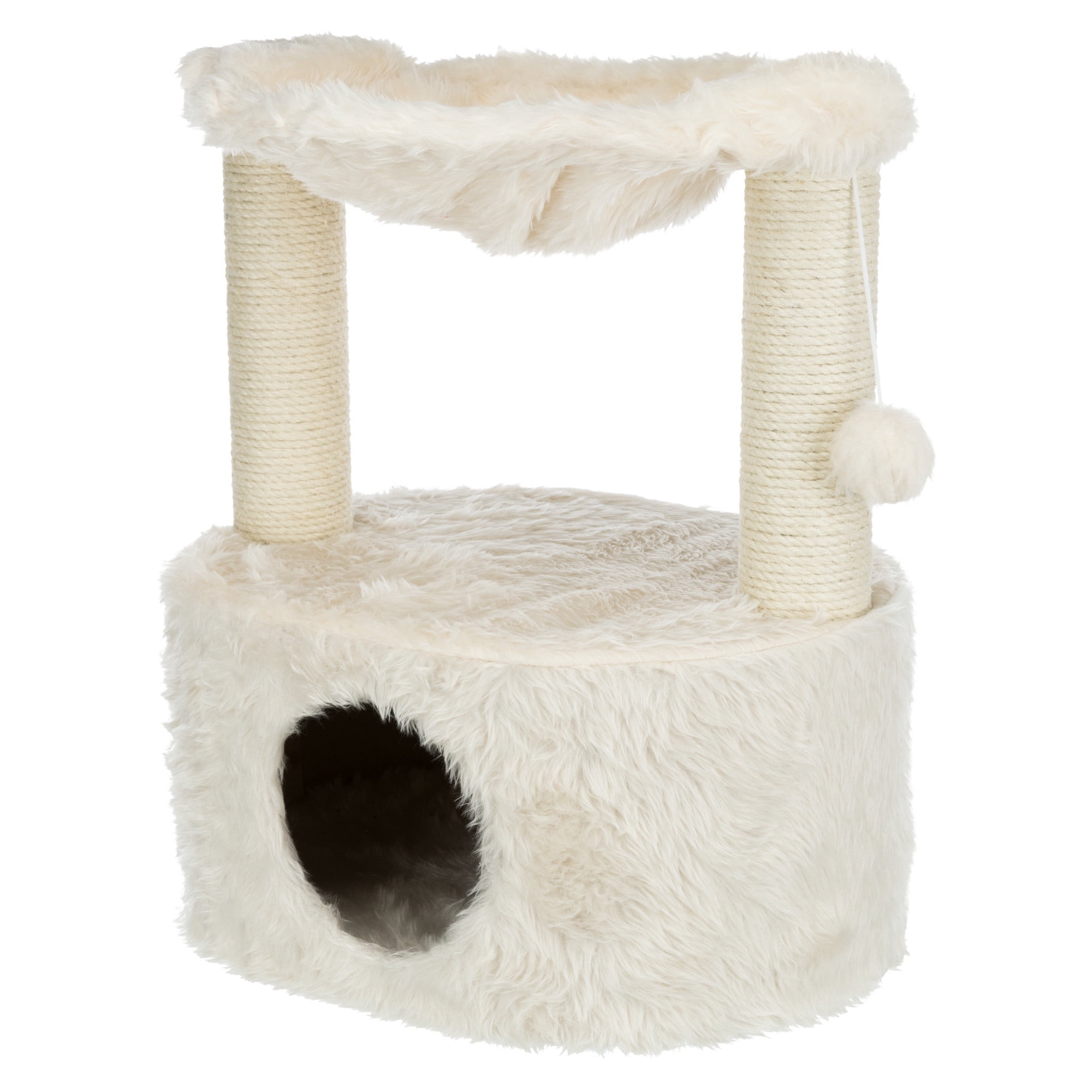 TRIXIE Baza Grande Plush & Sisal 24" Cat Tree, Cat Condo and Hammock, Cat Toy, Cream