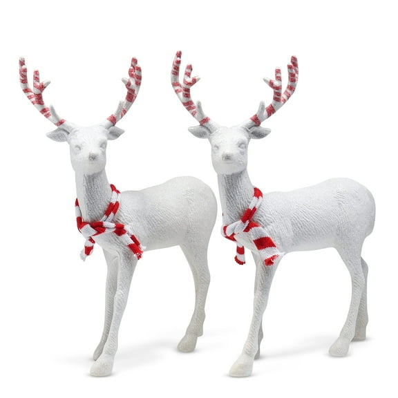 Ornativity Peppermint Glitter Christmas Reindeer – Holiday Party White Plastic Deer Figurine