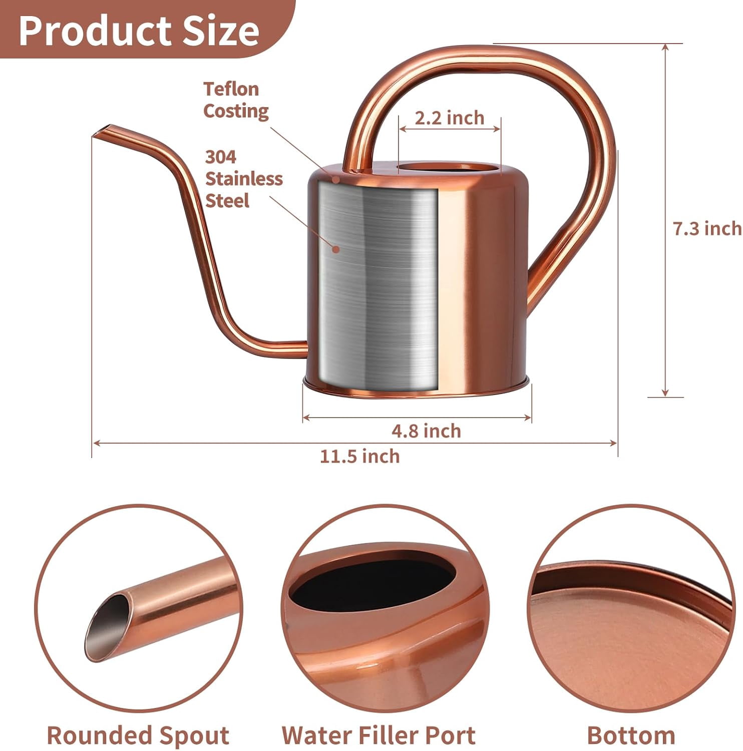 Watering Can, Stainless Steel Can for Indoor & Outdoor Plants, 1L/35oz Long Spout Water with Handle, Rust-Proof Plant Pot House Garden Flowers