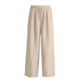thumbnail image 4 of Ticikt Girls Solid Wide Leg Pants, Drawstring Elastic Waist Casual Loose Fit Long Trousers with Side Pockets for Kids,Beige, 4 of 4