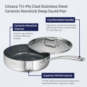 Tramontina Utsava Tri-Ply Clad 2.9 Qt Covered Deep Sauté Pan with Ceramic Interior – Induction-Ready