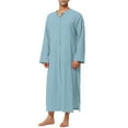 thumbnail image 4 of Unique Bargains Men's Nightshirt Cotton Sleep Shirt Side Split Long Nightgown S Light Blue, 4 of 5