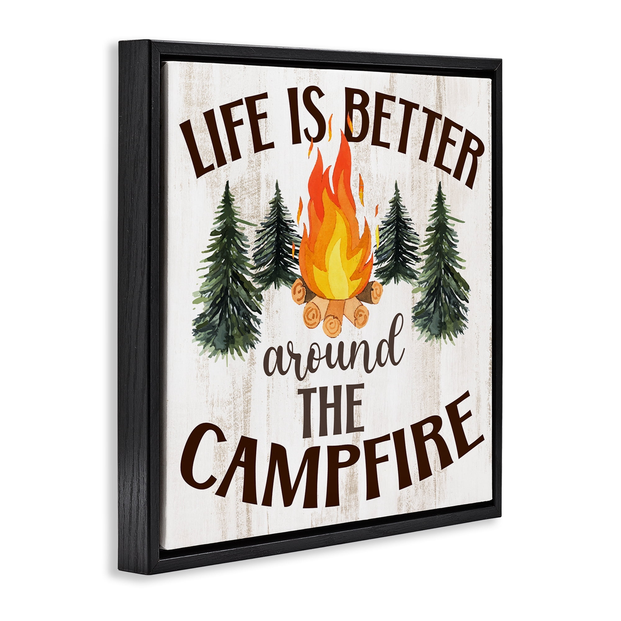 Stupell Industries Rustic Campfire Phrase Landscape Painting Black Floater Framed Canvas Art Print Wall Art, 25 x 25