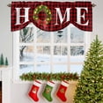 thumbnail image 3 of HOME Christmas Wreath Tie Up Valances Curtain, Bow Vintage Red Black Check Adjustable Rod Pocket Short Window Treatment Tie Up Curtains Valances for Kitchen Living Room Bathroom 54x18 Inches, 3 of 9
