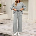 thumbnail image 5 of DYTTDG Women's Plaid Print 2-Piece Outfit Set | Long-Sleeve Crew-Neck Ruffle-Hem Top & Elastic Drawstring-Waist Pocket Wide-Leg Pants for Daily Casual Wear, 5 of 8