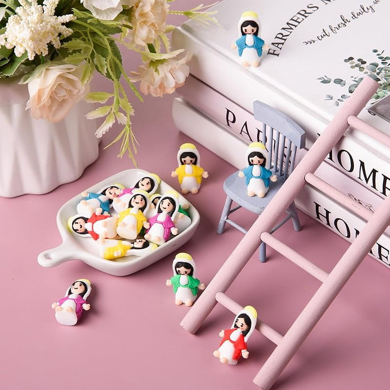 LeeCHee 100 Pcs Little Virgin Mary Figurines Miniature Virgin Mary Doll to Hide and Seek Classic Religious Gifts for Sunday Easter Eggs Stuffers Baptism Gift