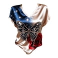 thumbnail image 4 of MEICHEN Women's V Neck Butterfly & Rose Print T Shirt Patriotic Glitter Graphic Casual Top, 4 of 4