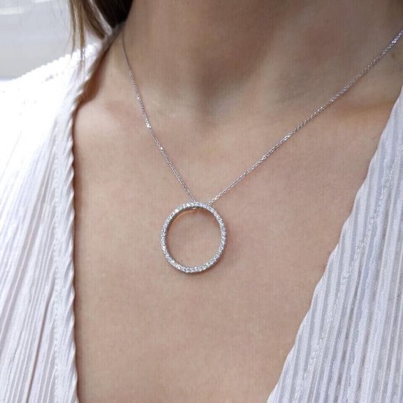 1.20Ct Round Cut Lab-Created Diamond Open Circle Pendant 14k White Gold Plated Silver