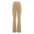 thumbnail image 4 of RYRJJ Flare Legging for Women High Waisted Butt Lifiting Bootcut Ribbed Knit Yoga Pants Workout Gym Bell Bottom Trousers(Khaki,L), 4 of 5