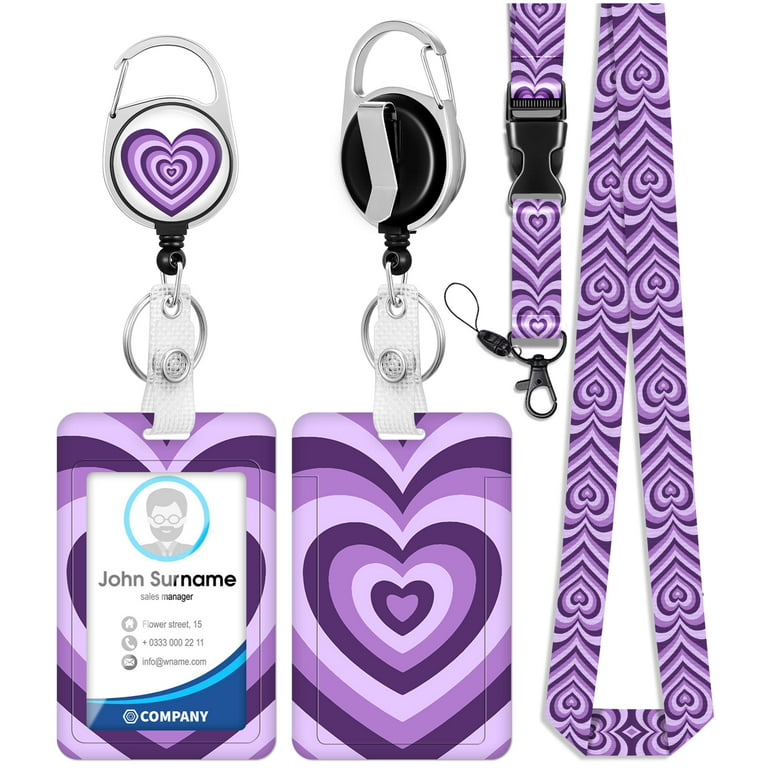 ID Badge Holder with Lanyard and Retractable Badge Reel Clip, Purple Love  Heart Coffee Latte Card Name Tag Lanyard Vertical ID Protector Bage Clips  for Nurse Nursing Doctor Teacher Student 