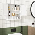 thumbnail image 2 of ChooChoo Mueble de baño montado en la pared, 2 puertas con 3 estantes abiertos, botiquines de madera con estante ajustable, gabinetes de almacenamiento que ahorran espacio sobre el inodoro para baño y, 2 of 5