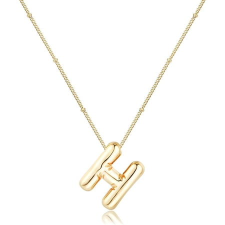 Bubble Letter Necklace Gold 14K Gold Plated Initial Necklace Puffy Personalized Name Gold Necklace Gold Letter Necklace Jewelry[Z4107]