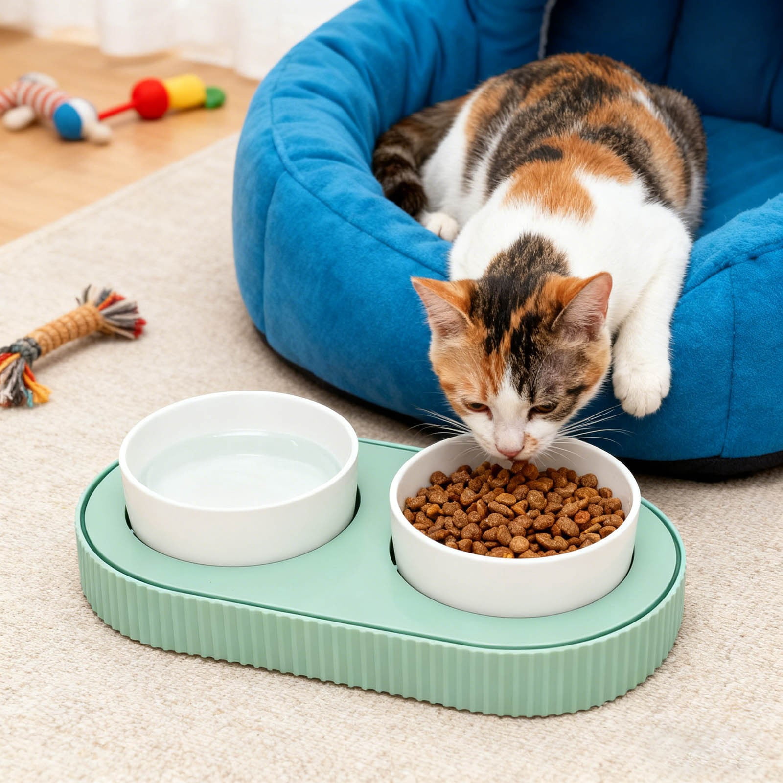 Heated Cat Bowl,Thermostatic Raised Cat Food and Water Bowl Set with USB Heating,Anti Vomiting Slow Feeder for Indoor Cats,Non Freezing Winter Pet Dish for Feral Cat Feeding Station