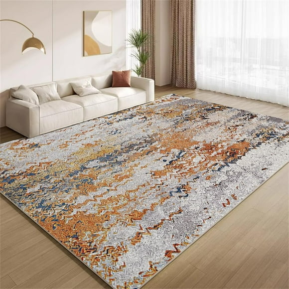 Vintage Terracotta Area Rugs, Abstract Brown Gray Design Carpet, Non Slip Non Shedding Washable Low Pile Rug for Living Room Bedroom Office Study Hallway 3x4ft