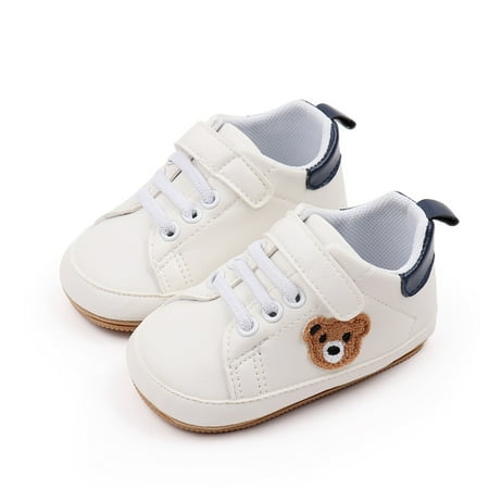 Huhudde Antislip PU Leather Shoes Cute Bear Baby Shoes for 0-18 Month Newborns