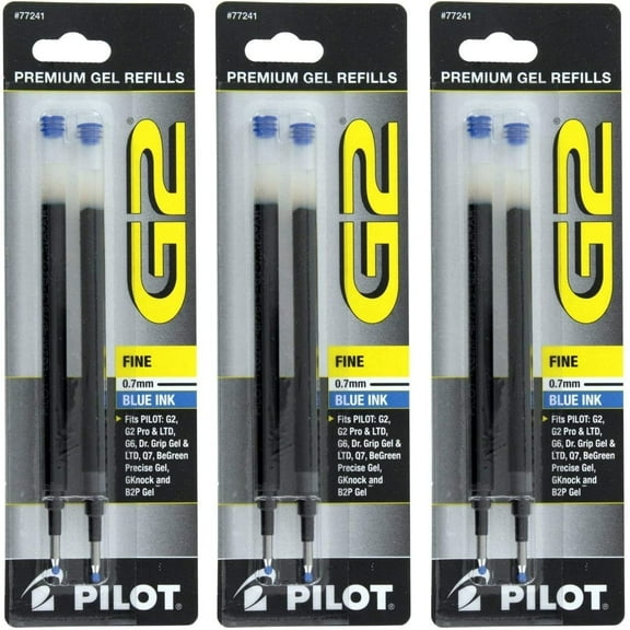 Pilot G2 Gel Ink Pen Refills, Fine Point, 0.7 mm, Blue Ink, 6 Count, 3 Pack