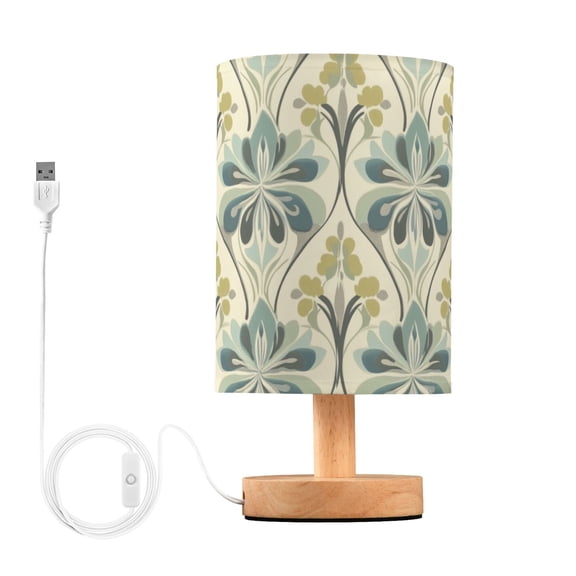 Yayeee Table Lamp for Bedroom Nightstand LED Portable Bedside Warm Light, Beige Floral Pattern