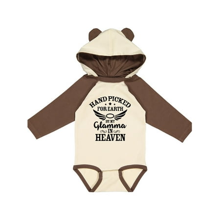 

Inktastic Handpicked for Earth By My Glamma in Heaven with Angel Wings Gift Baby Boy or Baby Girl Long Sleeve Bodysuit